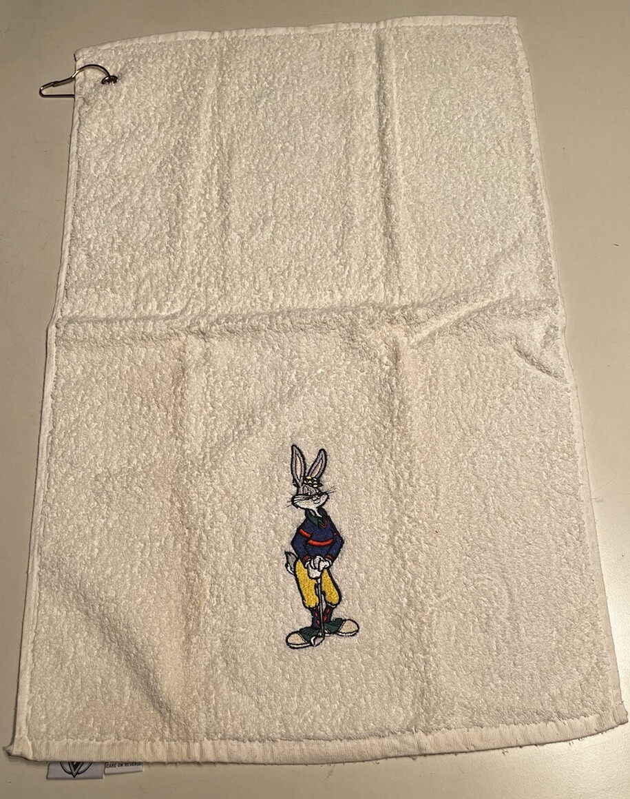 Vintage Warner Bros Bugs Bunny Golf Towel 90s 1993 Acme Sport White Cotton Clip