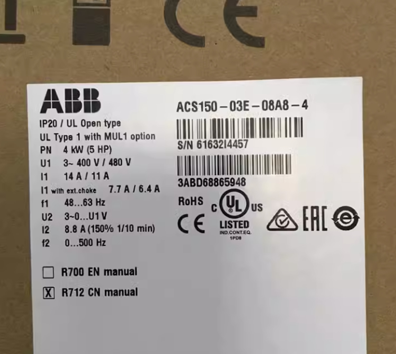 NEW ABB ACS150-03E-08A8-4 Inverter 380V 4KW