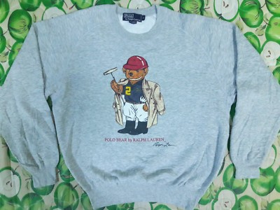 VINTAGE POLO BEAR RALPH LAUREN SWEATSHIRT HOODIE SHIRT M SPORT PWING  STADIUM SKI