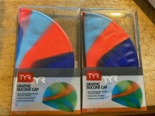 LOT OF 2 PER ORDER TYR Graphic Silicone Swim Cap for Youth Fit 10 Tie Die