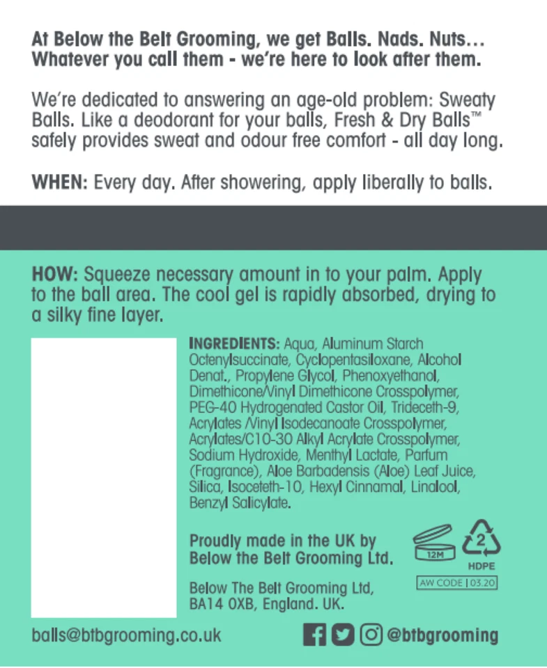 Below The Belt For Men Fresh & Dry Balls Intimate Groin Deodorant Fresh 75ml - Image 2 of 4