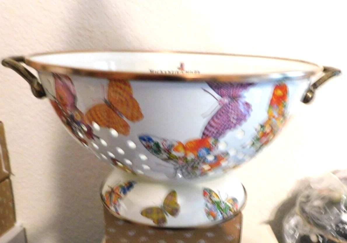 MACKENZIE-CHILD'S, BUTTERFLY GARDEN LARGE ENAMEL COLANDER,NEW,RETIRED