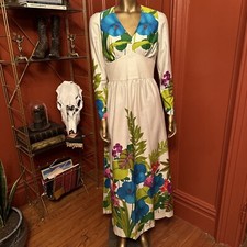 1960s handmade Colorful Hawaiian Long Sleeve Maxi dress