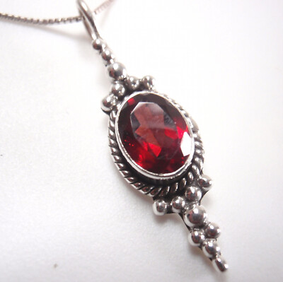Elegante facettierte Granat 925 Sterling Silber Halskette Silber Seil Stil Bordüre