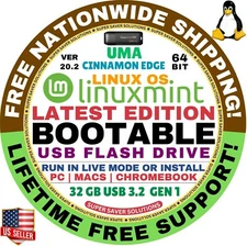 Linux MINT 20.2 USB UMA Cinnamon Edge 64-Bit Live Boot, Full Install MAC, PC