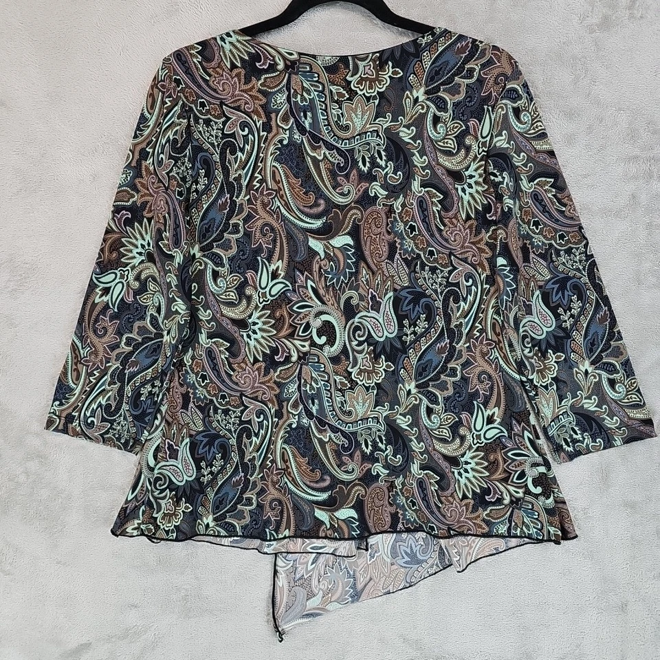 Babydoll Apostrophe Y2K Top Feminino XL Escuro Multicolorido Boho Paisley Assimétrico - Imagem 2 de 4