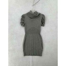 XXI Grey Sweater Dress Cowl Neck Sheath Ruffle Ruched Sleeve Small Petite SP