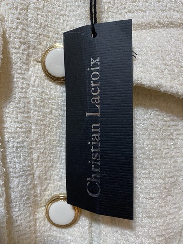 NUEVO CON ETIQUETAS Christian Lacroix Mujeres Cuello Botón Forrado Metálico Tweed Chaleco Talla M Crema - Imagen 5 de 16