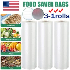 3-1roll 11"x50' Vacuum Sealer Bags Food Saver Sealing Machine Kitchen Bag 7.5Mil