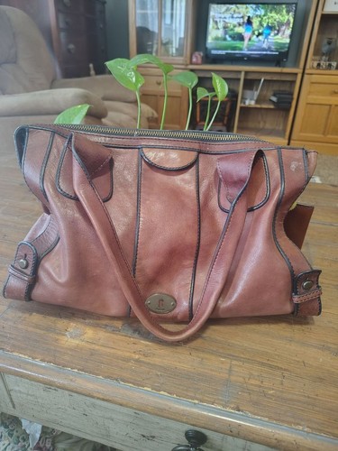 Vintage Fossil Leather Satchel Handbag - Brown Distressed Tote