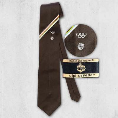 Vintage Olympia 1972 Krawatte Braun München Dralon Alpi Arseda 70er Schlips - Bild 1 von 4