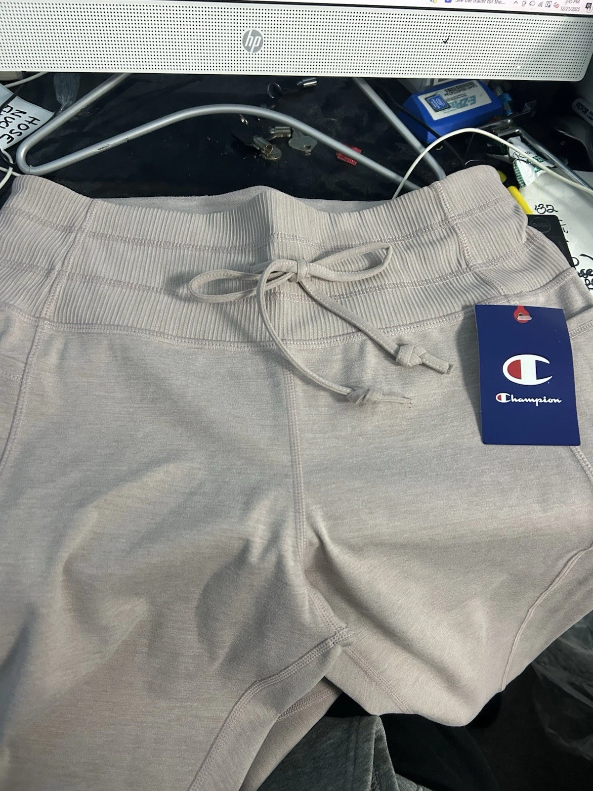 champion pants women w9228 LARGE nice wide waist band Taupe color slighty purple