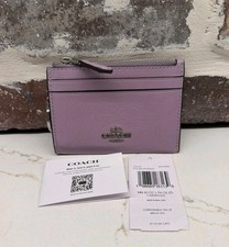 Coach Purple Leather Zip Card Case ID Holder w/ Clear ID Window, Logo Women