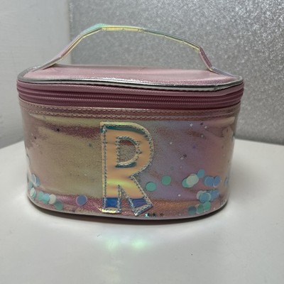 Rosa schillernd Glitzer Initiale R Make-up Tasche Organizer Kosmetikkoffer Aufbewahrung  