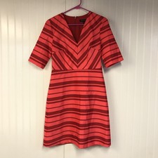 Banana Republic A-Line Dress Women’s 4 Red V-Neck Short Sleeve Stripe VNeck