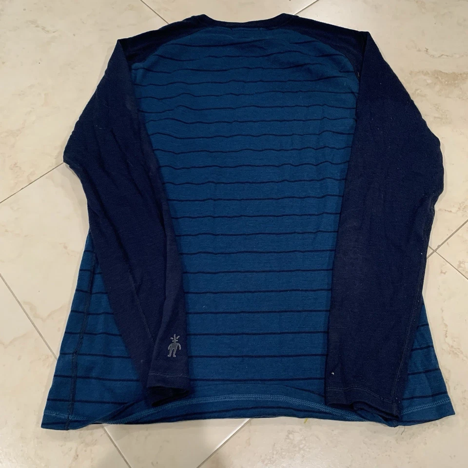 Smartwool Classic Thermal Merino Base Layer Crew Blue Stripe Size M - Image 2 of 4
