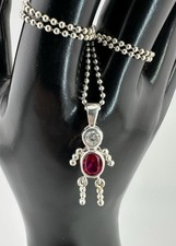 Sterling Silver Boy Pendant Charm July Birthstone Ruby Gemstone Beaded Necklace