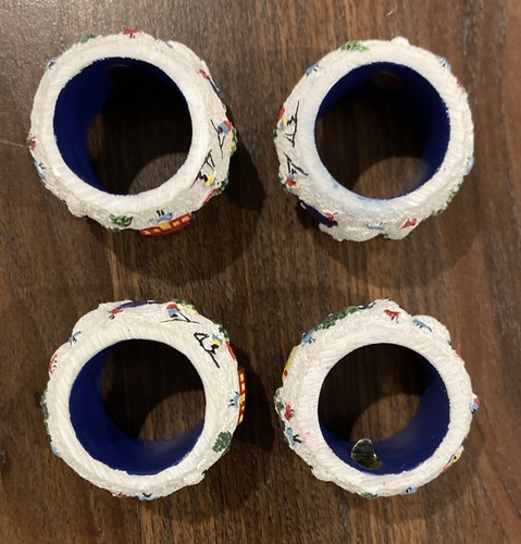 Hand Painted Napkin Rings, Christmas Snowman Village Team Set of 4. - Picture 4 of 5