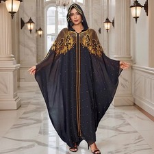 Dubai Women Long Dress Plus Size Abaya Rhinestone Muslim Maxi Robe Wedding Set