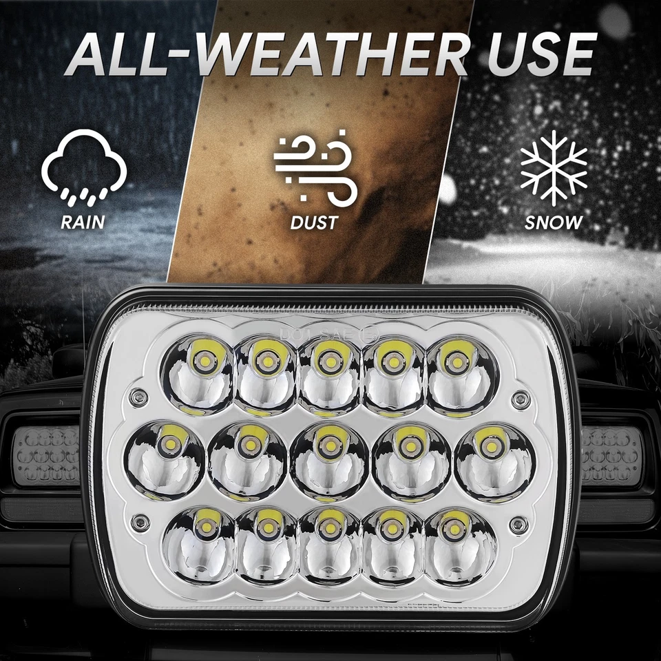 Chrome LED 7x6 H6054 Sealed Beam Headlight Lamp LH+RH For S10 D21 Astro Safari - Image 4 of 4