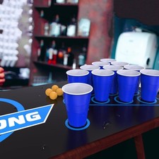 Beer Pong Table Set With Mat Balls Plastic 15 Blue & 15 Red Cups For Parties