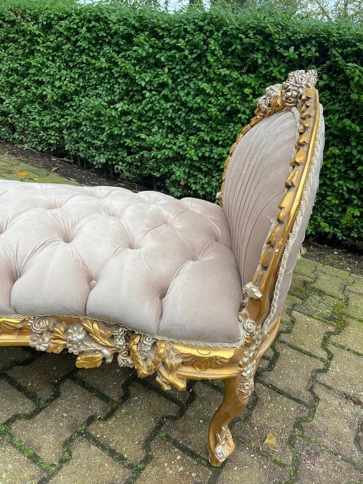 Sofá Sofá Sofá Banco Francés Luis XVI Terciopelo Tostado Marco Dorado Asiento Estilo Antiguo Foto 4 de 4