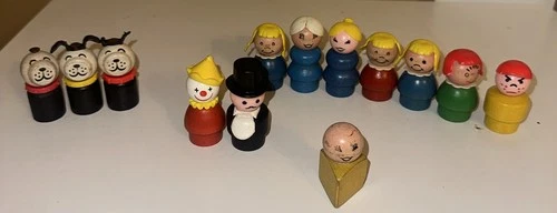 13 Vintage Little People Wooden Lot Clown Dogs Girls