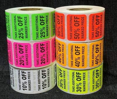 Square Mark Down Percent Off Sticker Adhesive % OFF Labels - 500 Labels/Roll