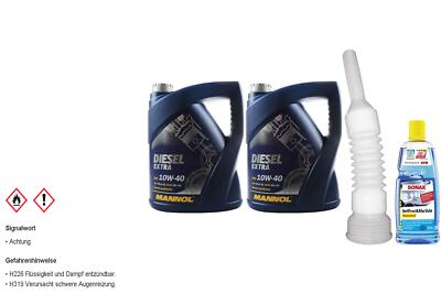 10L MANNOL Motoröl SAE 10W-40 DIESEL EXTRA inkl Auslaufschlauch Scheibenreiniger