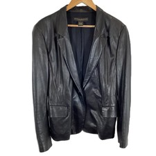 Donna Karan Black Lambskin Leather Button Up Jacket Uk 18