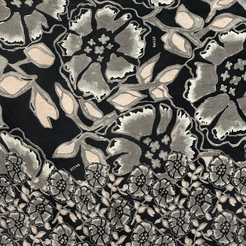 Womens Bally Silk Floral Black Tan 24 x 64 Rectangle Scarf Sheer - Picture 8 of 10
