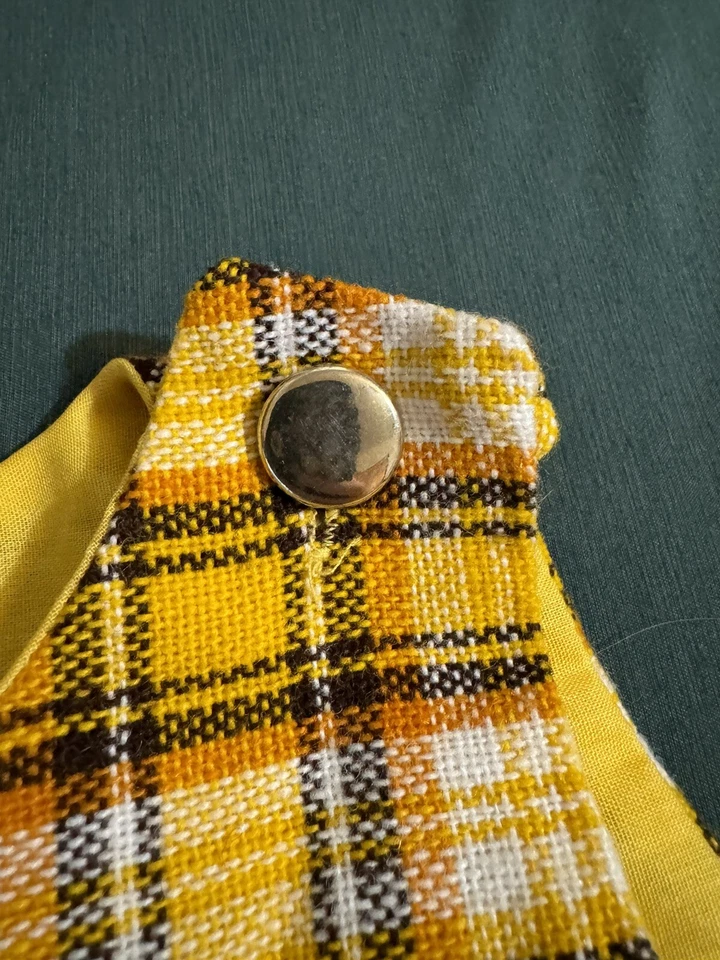 Vestido mameluco tejido a cuadros amarillo vintage 18-24 Mos 70 piedras usar en todo el mundo Foto 2 de 4