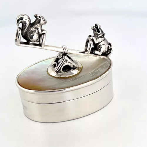 hippo and squirrel on seesaw pillbox silver 925 hallmarked from ari d norman image 7