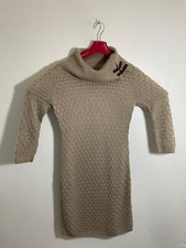 Calvin Klein Womens Cable Knit Cowl Neck Sweater Dress Beige 3/4 Sleeve Size S