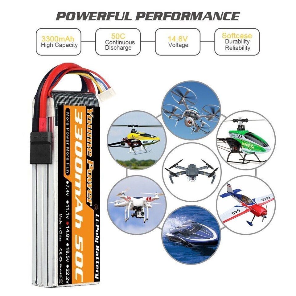 Batterie Avion Hélicoptère RC Batterie Lipo 2s Zeee 4S Lipo 2200mAh 14,8V 50C Batterie RC Courte