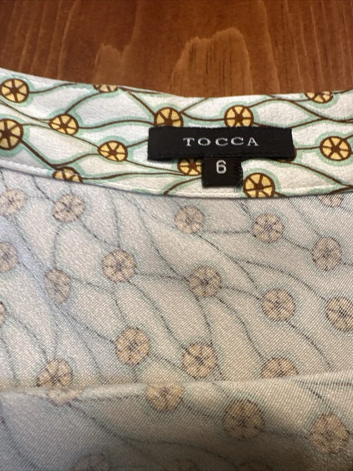 Falda Charmeuse Vintage Tocca Seda Talla 6 Geo Estampado Amarillo Verde Oro Foto 3 de 4