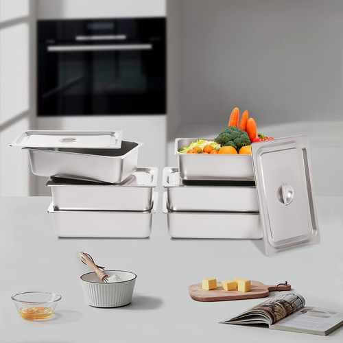 6 Pack Full-Size Deep Stainless Steel Steam Table Pans Hotel Food Prep Pan - Picture 19 of 20