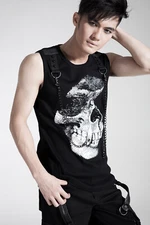 Punk Rave Men's Black Gothic Skull Print Sleeveless Tee With Chain
