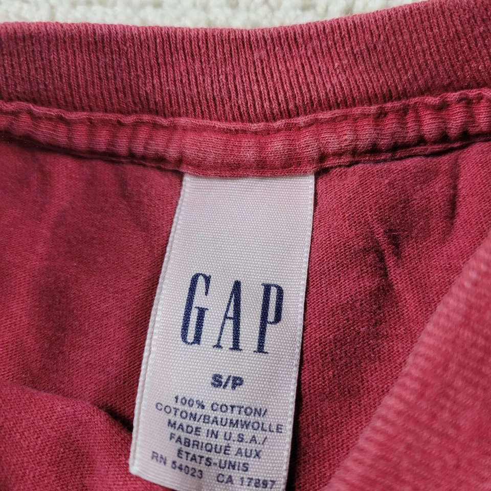Camisa GAP de Colección Niños Pequeña Roja Blanca Cuello Redondo Manga Corta Años 90 Hecha en EE. UU. Foto 3 de 4