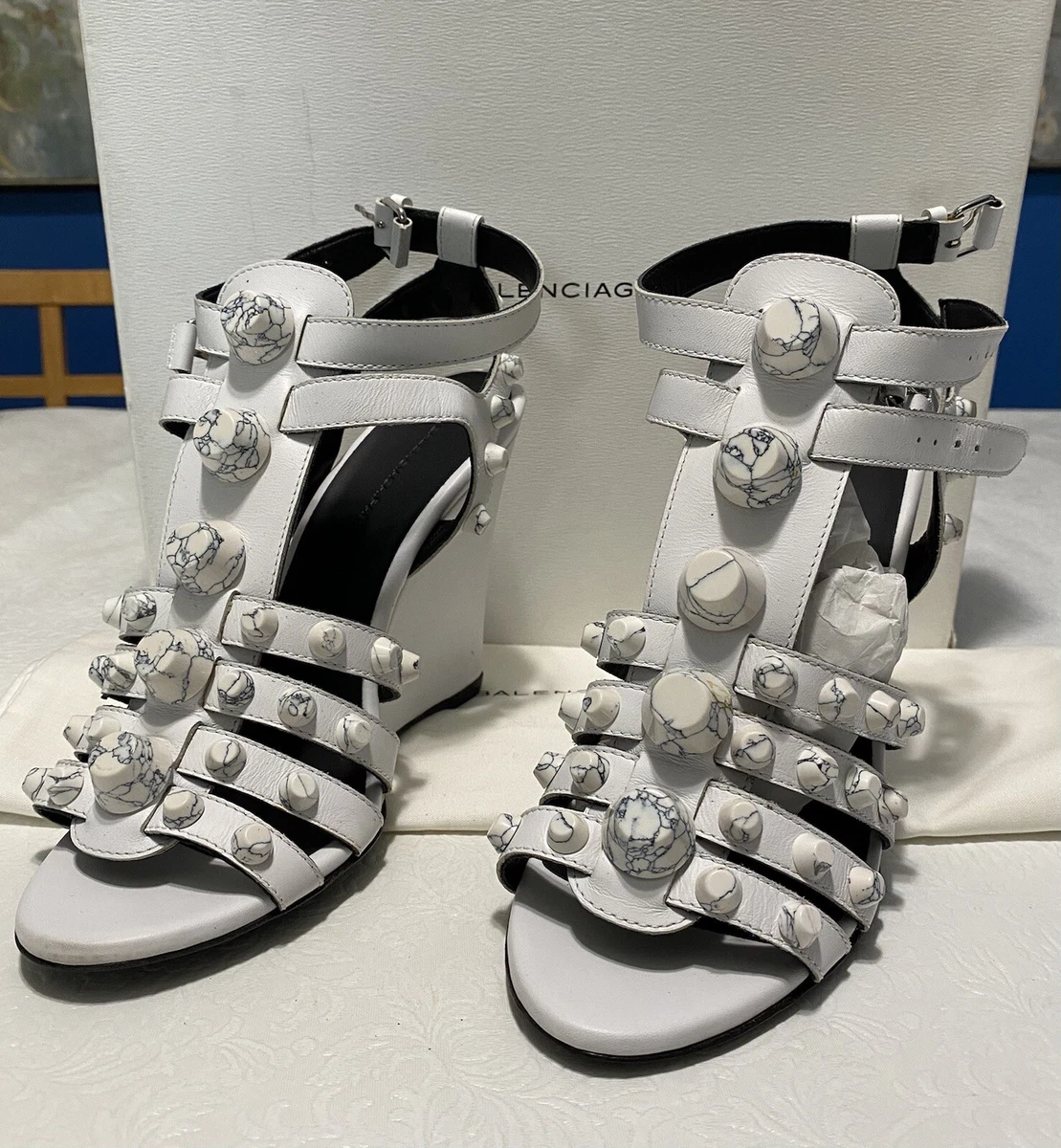 Balenciaga Arena Gladiator Wedge White Marble 37 NIB | eBay