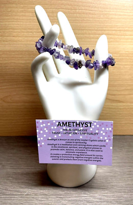 Amethyst Natur Chip Stein Armband elastisch Chakra Reiki Heilung + Karte
