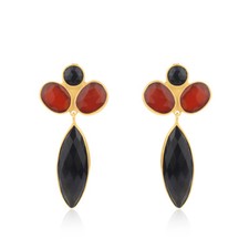Natural Black Red Onyx 925 Sterling Silver Dangle Earrings Gemstone Jewelry