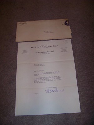 1952 The First National Bank Clifton Forge Virginia Ralph O. Artz Harriston VA