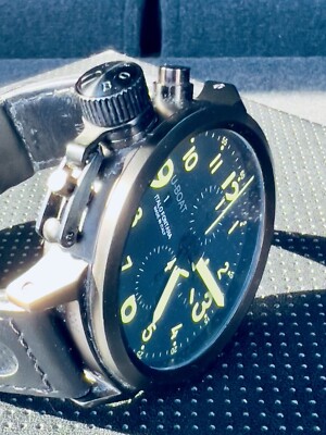 U-BOAT Flight Deck 50mm Black Automatic Dial Leather Strap - U7750