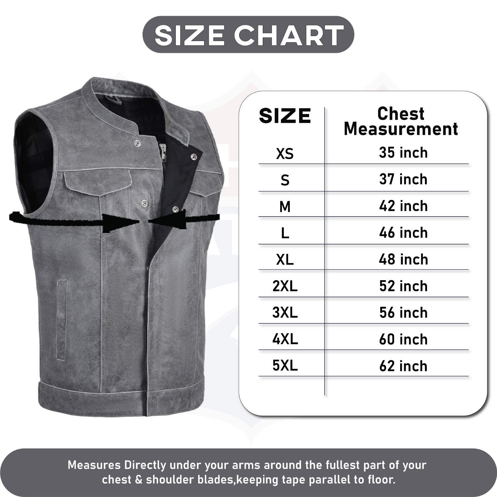 HL11689 Grey SOA Men's Leather Vest Anarchy Biker Club Concealed Carry