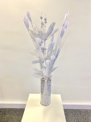 Crushed Künstlicher Blumenstrauß Weiß Silber Romany Bling Glänzend Bouquet