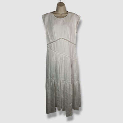 FRAME Gathered Seam Lace Inset Dress | White | Linen | Size Medium FRAME Gathered Seam Lace Inset Dress | White | Linen | Size Medium