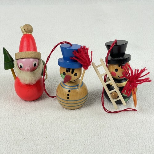 Vintage Steinbach Volkskunst Wood Christmas Ornament Lot Santa Clause Snowman