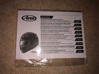 Arai Helmet manual and Arai stickers