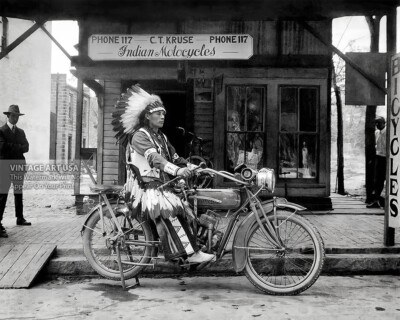 Native American Indian on Indian Motorcycle 1910 Vintage 8x10 Photo Print